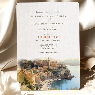 Cote d'Azur Coastal Hochzeit in Urlaubsort Inv Einladung