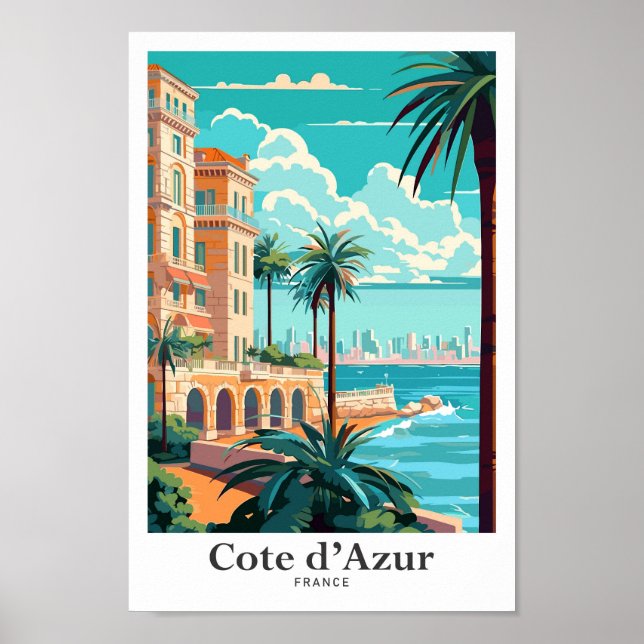 Cote d'Azur France Vintage Travel Illustration Poster (Vorne)