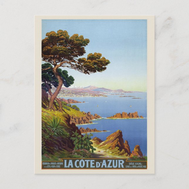 Côte d'Azur Frankreich Vintage Poster 1920 Postkarte (Vorderseite)