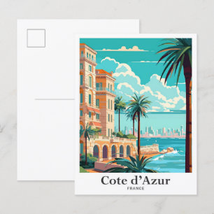 Côte d'Azur Frankreich Vintage Reiseillustration Postkarte