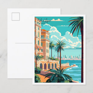 Côte d'Azur Frankreich vintage Reiseillustration Postkarte