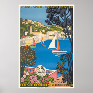 Côte d'Azur Frankreich Vintage Reiseposter Druck Poster