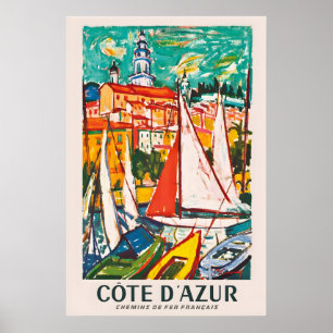 Côte d'Azur Französische Eisenbahn Vintage-Reisepo Poster