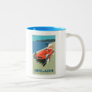 Côte d'Azur Französisches Vintage-Reiseplakat als  Zweifarbige Tasse