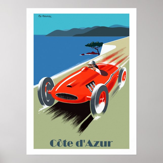 Côte d'Azur, Speed-Rennwagen, Vintage-Reise Poster (Vorne)