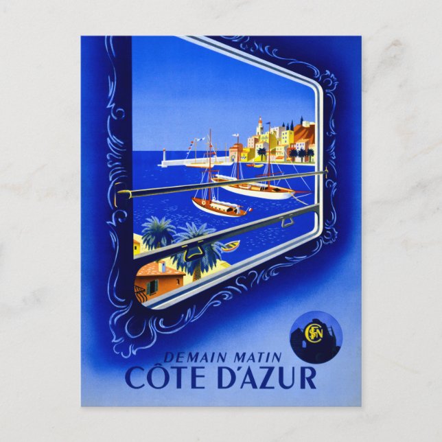 Cote d'Azur Vintage Poster restauriert Postkarte (Vorderseite)