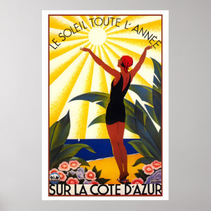 Côte d'Azur Vintage Reiseposter Französische Rivie Poster