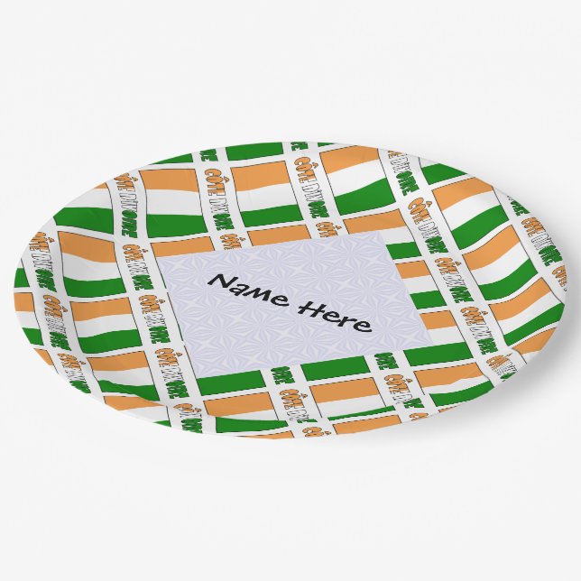 Côte d'Ivoire - Flagge Côte d'Ivoires - Personalis Pappteller (Schrägansicht)