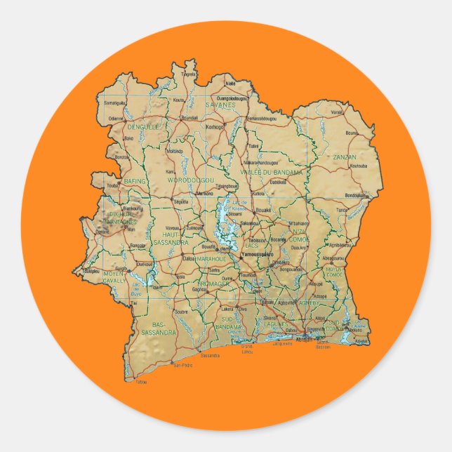 Côte d'Ivoire Kartenaufkleber Runder Aufkleber (Vorderseite)