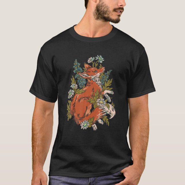Cotgcore Ästhetische Fox- und Chamomile-Blume Ret. T-Shirt (Vorderseite)