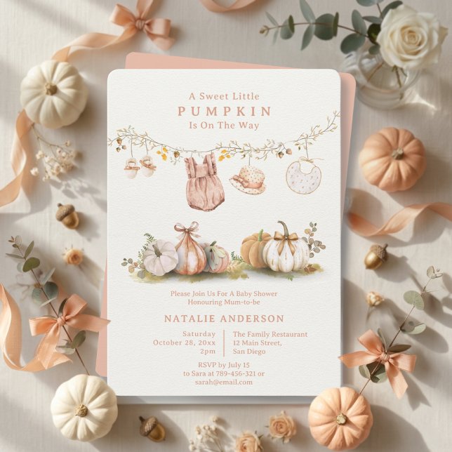 Cotgingcore Kleine Pumpkin Clothesline Babydusche Einladung (Cottagecore Little Pumpkin Clothesline Baby Shower Invitation)