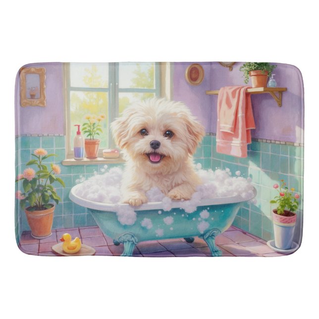 Coton de Tulear Badezeit Fluffige Badezimmerdekora Badematte (Vorderseite)
