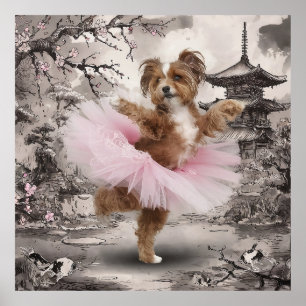 Coton de Tuléar Ballerina in chinesischer Tempelin Poster
