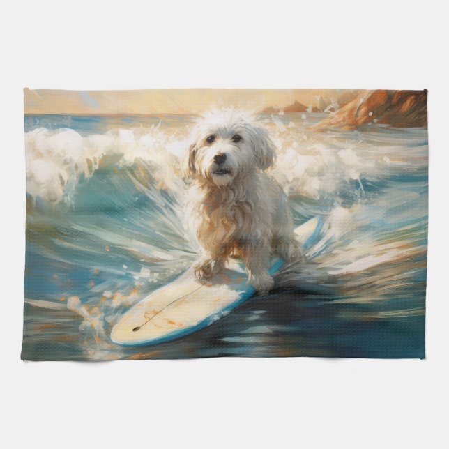 Coton De Tulear Beach Surfmalerei Geschirrtuch (Horizontal)