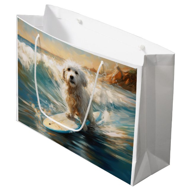 Coton De Tulear Beach Surfmalerei Große Geschenktüte (Vorderseite Schrägansicht)