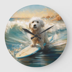 Coton De Tulear Beach Surfmalerei Große Wanduhr