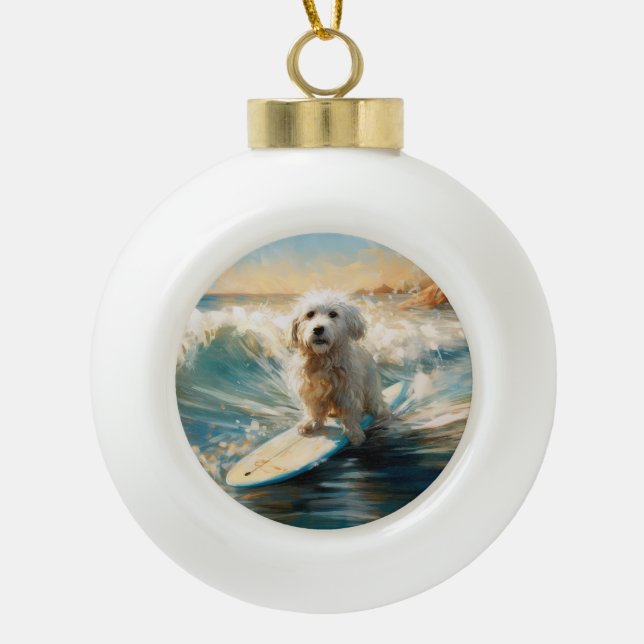 Coton De Tulear Beach Surfmalerei Keramik Kugel-Ornament (Vorderseite)