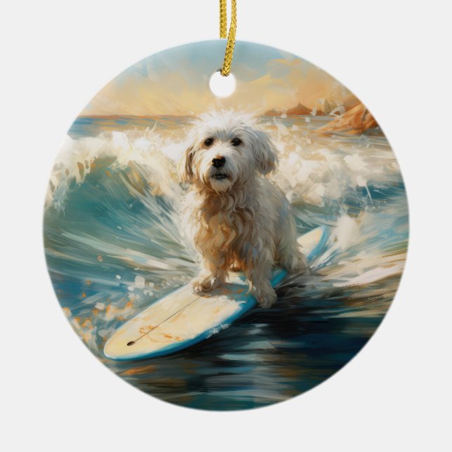 Coton De Tulear Beach Surfmalerei Keramik Ornament (Vorne)