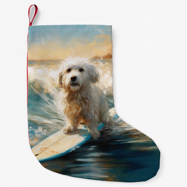Coton De Tulear Beach Surfmalerei Kleiner Weihnachtsstrumpf (Vorderseite)