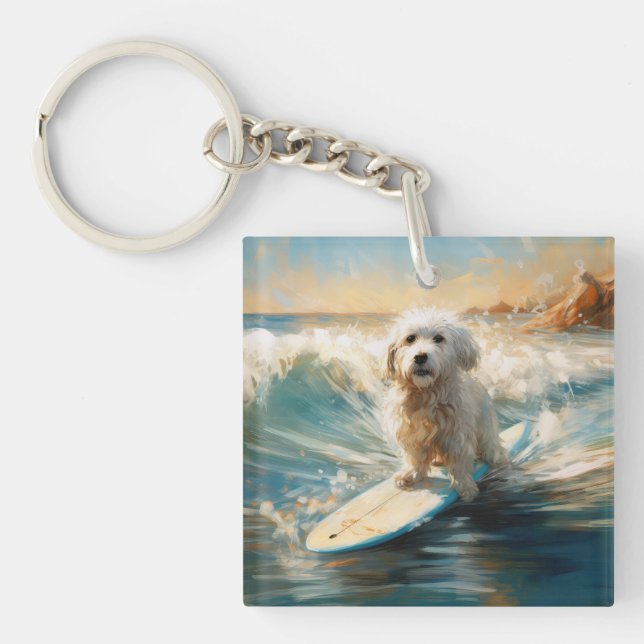 Coton De Tulear Beach Surfmalerei Schlüsselanhänger (Vorderseite)