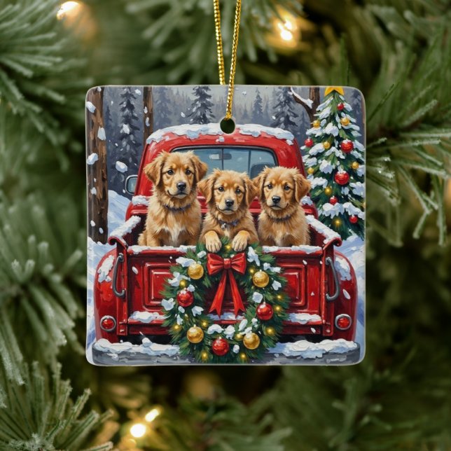 Coton de Tulear Christmas Red Truck Holiday Keramikornament (Baum)