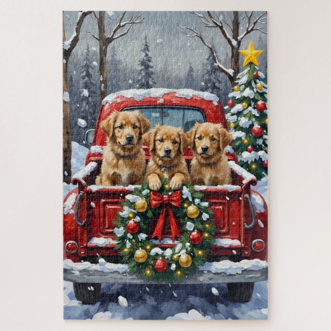 Coton de Tulear Christmas Red Truck Holiday Puzzle (Vertikal)