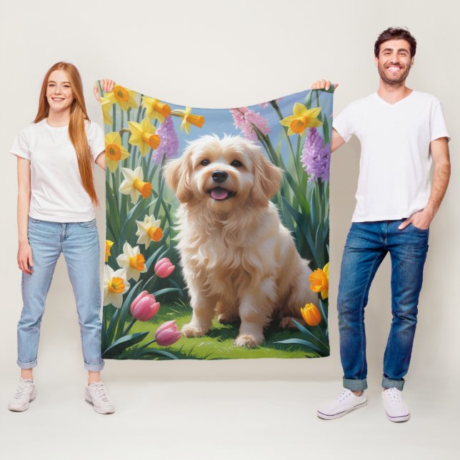 Coton De Tulear Dog Frühlingsblumen Malerei Fleecedecke (Beispiel)