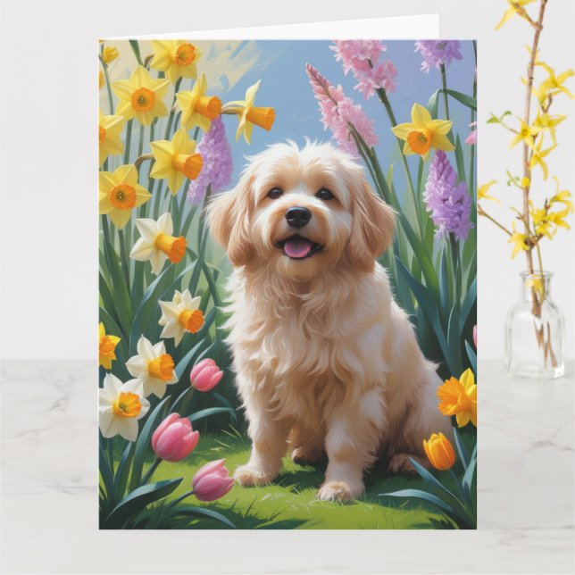 Coton De Tulear Dog Frühlingsblumen Malerei Karte (Gelbe Blume)