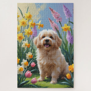 Coton De Tulear Dog Frühlingsblumen Malerei Puzzle