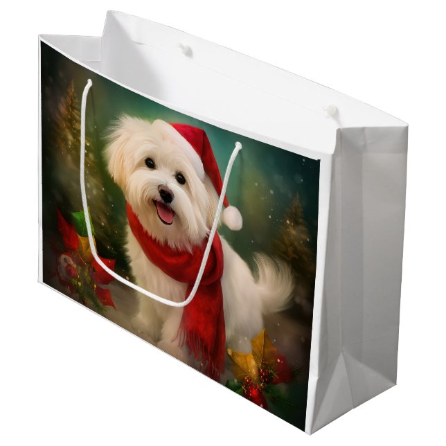 Coton De Tulear Dog in Schnee Weihnachten Große Geschenktüte (Vorderseite Schrägansicht)