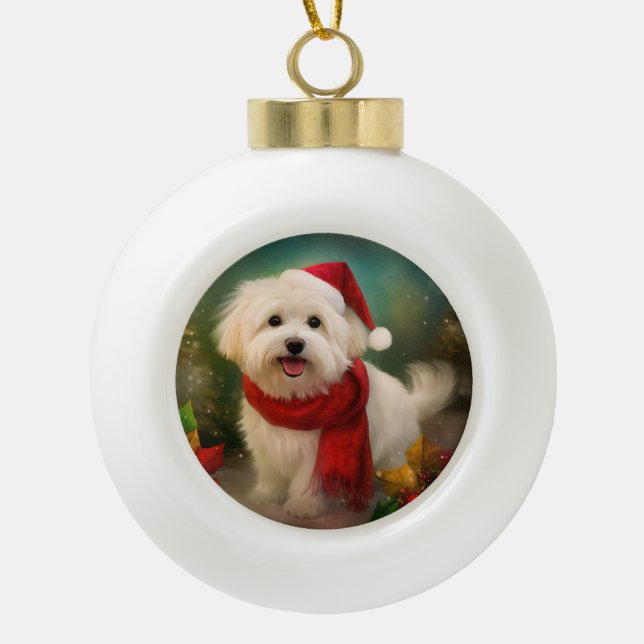 Coton De Tulear Dog in Schnee Weihnachten Keramik Kugel-Ornament (Vorderseite)