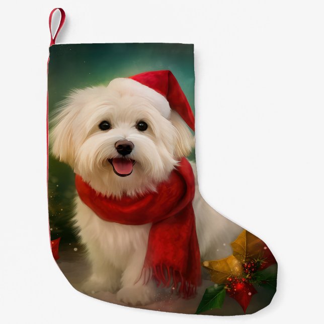 Coton De Tulear Dog in Schnee Weihnachten Kleiner Weihnachtsstrumpf (Vorderseite)
