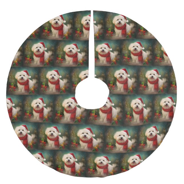 Coton De Tulear Dog in Schnee Weihnachten Polyester Weihnachtsbaumdecke (Vorderseite)