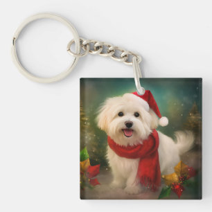 Coton De Tulear Dog in Schnee Weihnachten Schlüsselanhänger