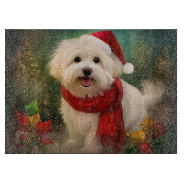 Coton De Tulear Dog in Schnee Weihnachten Schneidebrett (Vorderseite)