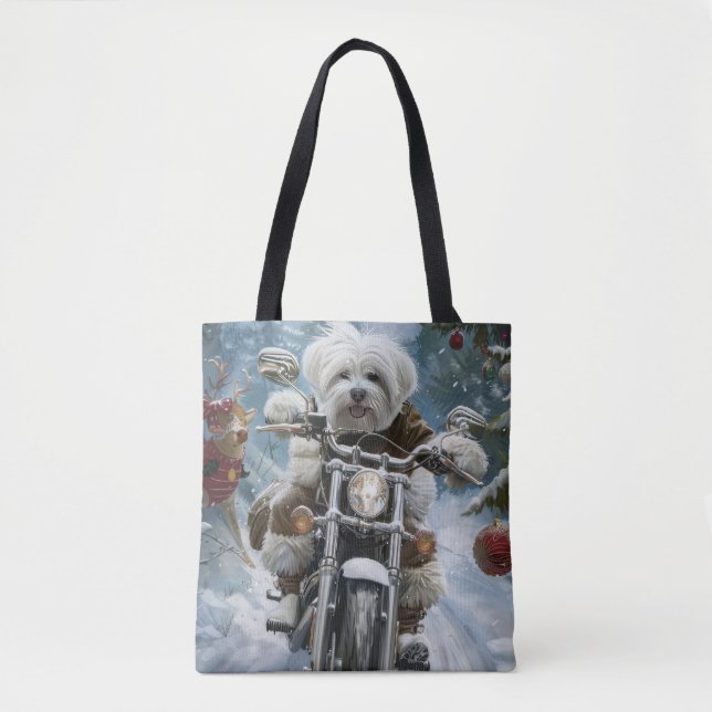 Coton De Tulear Dog Riding Motorrad Weihnachten (Vorderseite)