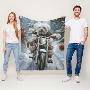 Coton De Tulear Dog Riding Motorrad Weihnachten Fleecedecke