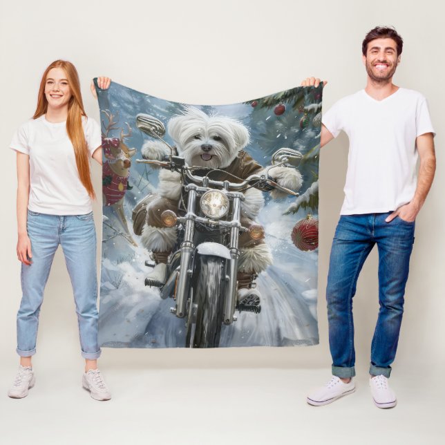 Coton De Tulear Dog Riding Motorrad Weihnachten Fleecedecke (Beispiel)