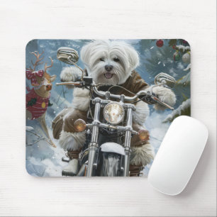 Coton De Tulear Dog Riding Motorrad Weihnachten Mousepad