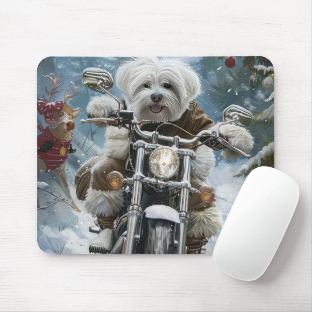 Coton De Tulear Dog Riding Motorrad Weihnachten Mousepad (Mit Mouse)