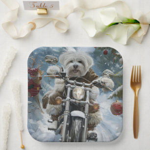 Coton De Tulear Dog Riding Motorrad Weihnachten Pappteller