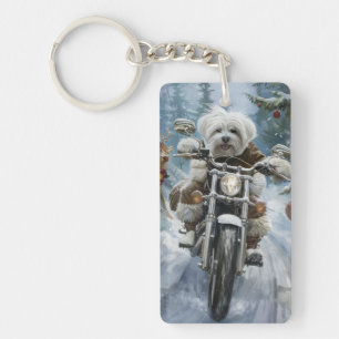 Coton De Tulear Dog Riding Motorrad Weihnachten Schlüsselanhänger