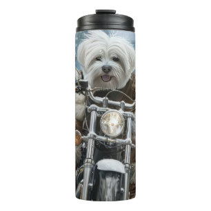 Coton De Tulear Dog Riding Motorrad Weihnachten Thermosbecher