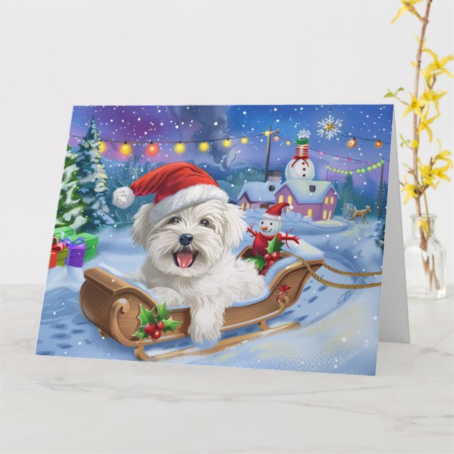 Coton De Tulear Dog Sleigh Schnee Weihnachten Karte (Gelbe Blume)