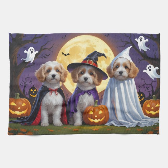 Coton De Tulear Dogs Pumpkin Halloween Funny Geschirrtuch (Horizontal)