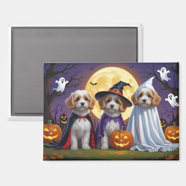 Coton De Tulear Dogs Pumpkin Halloween Funny Magnet (Vorderseite/Rückseite)