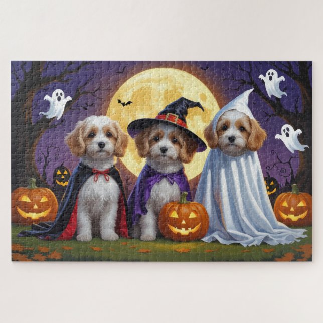 Coton De Tulear Dogs Pumpkin Halloween Funny Puzzle (Horizontal)