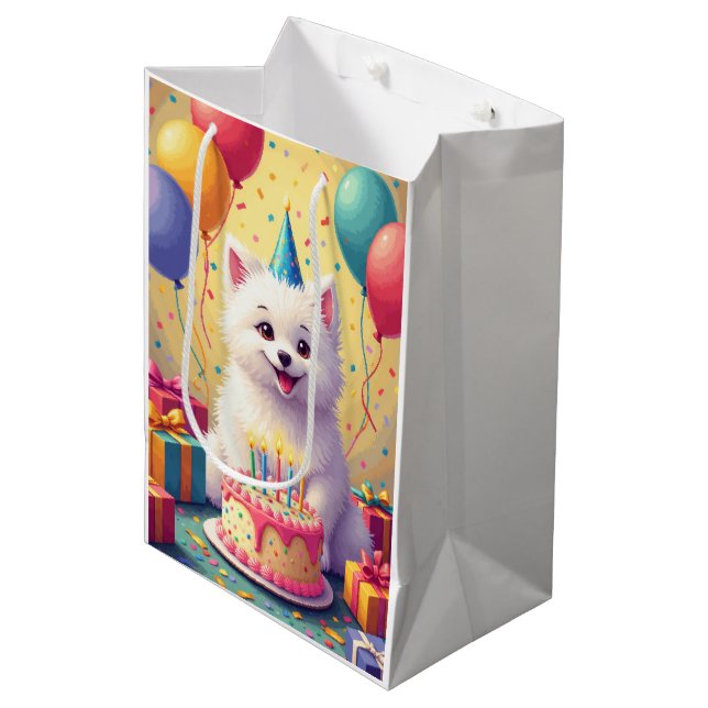 Coton de Tulear Geburtstagsfeier Mittlere Geschenktüte (Vorderseite Schrägansicht)