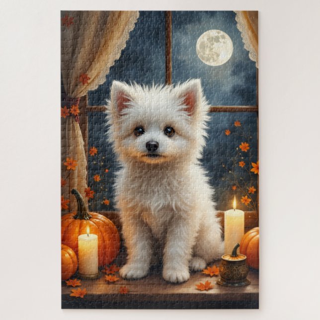 Coton de Tulear gemütliche gothische Halloween-Kun Puzzle (Vertikal)