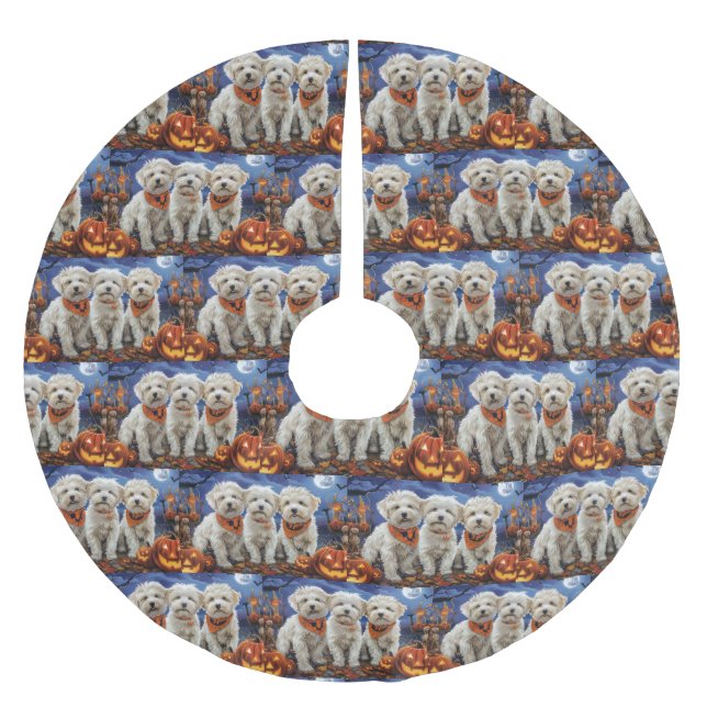Coton De Tulear Halloween Spooky Polyester Weihnachtsbaumdecke (Vorderseite)